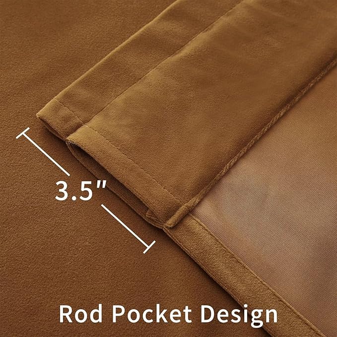 Joydeco Camel Brown Velvet Curtains 120 inch Length 2 Panels, Luxury Blackout Rod Pocket Thermal Insulated Window Curtains, Super Soft Room Darkening Drapes for Living Room Bedroom,W52 x L120 inches