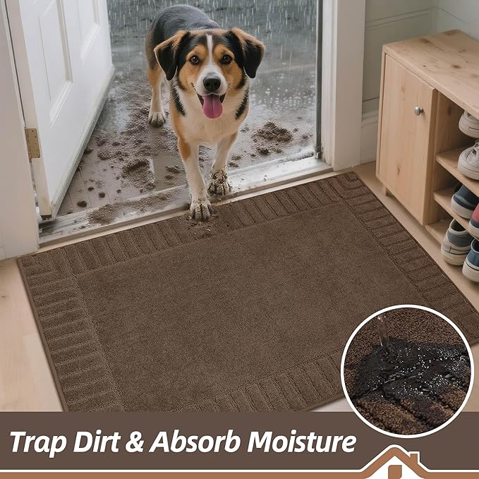 BEQHAUSE Door-Mat Non-Slip Front Doormat Low-Profile Entrance Mats for Front Door Entry Resist Dirt Washable Doormat Absorbent Entryway Door Mat,Brown,32"x48"