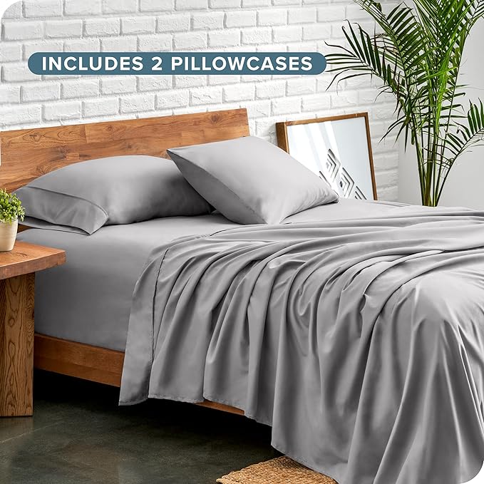 Bare Home Hotel Luxury Twin Sheet Set, Extra Soft - 4 Piece Set - Deep Pockets - Easy Fit - Cooling & Breathable - Wrinkle, Fade, Stain Resistant - Includes 2 Pillowcases (Twin, Light Grey)