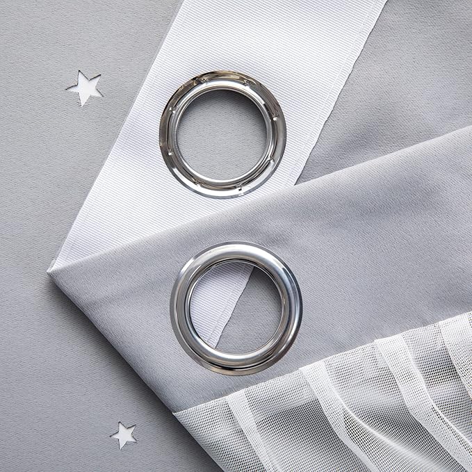 Star Curtains Blackout Curtains for Bedroom, Kids Room Curtains Nursery Curtains Double Layer Curtains, Kids Curtains for Boys, 84 Inch Curtains 2 Panel Set, Grey Curtains, 52 X 84 Inches