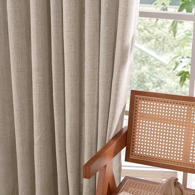 YoungsTex Dark Oatmeal Linen Curtains 68 Inch Length for Living Room, Light Filtering Burlap Textured Drapes with Bronze Grommet Privacy for Bedroom Farmhouse Rustic, 52 x 68 Inch, 2 Panels