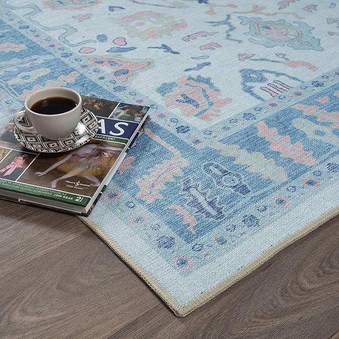 Fame Rugs Blue Modern Oushak Rug 3x5, Washable Vintage Turkish Colorful Oriental Antique Inspired Foldable Small Area Rugs, Luxury Living Room Bedroom (995BB, 2'6" x 5')