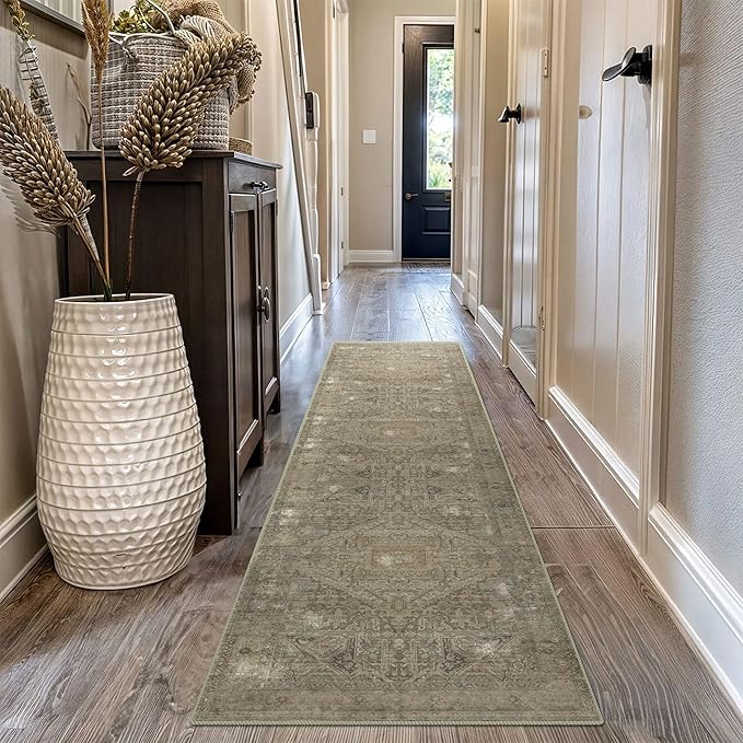 vivorug Runner Rug 2'x7' Vintage Washable Non-Slip Runners for Hallways Kitchen Entryway Laundry Room Carpet Hallway Runner Olive