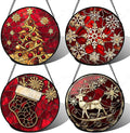 Stained Glass Window Hanging 4 Pcs Set Red Christmas Elk Snowflakes Large 11.8" - Deer Suncatcher Door Garden Sun Catcher Decor Birthday for Mom Woman Nana Men Friend