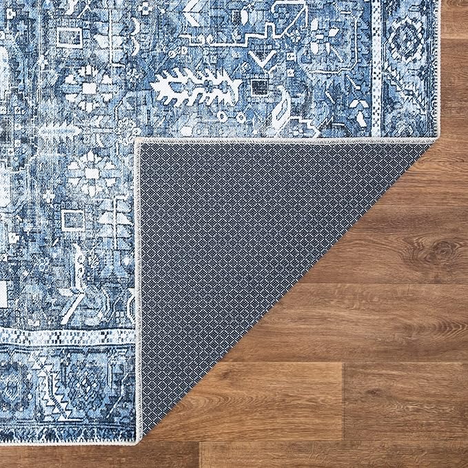 Bloom Rugs Washable Non-Slip 10x14 Rug - Blue Traditional Oriental Area Rug for Living Room, Bedroom, Dining Room, and Kitchen - Exact Size: 10' x 14'