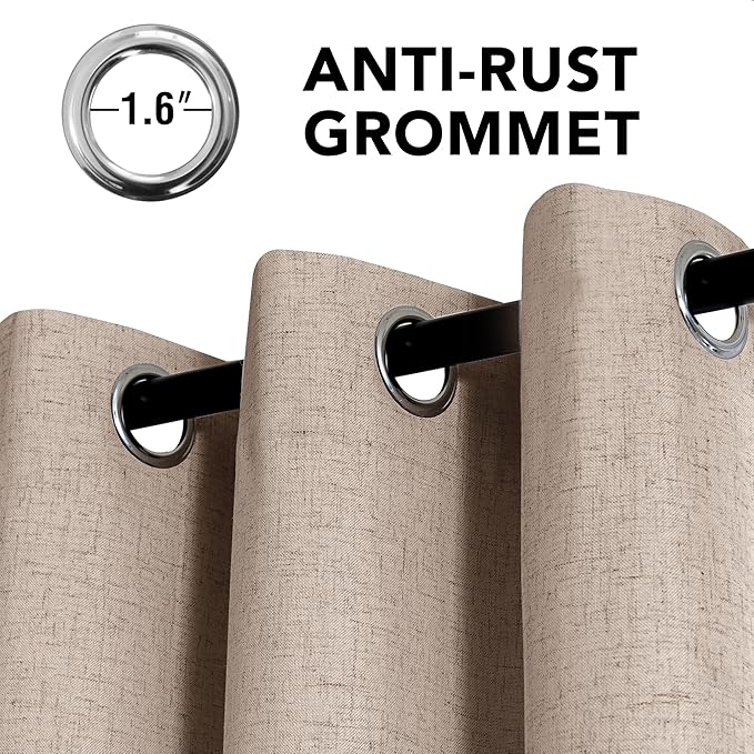 H.VERSAILTEX Linen Curtains 100% Blackout Curtains for Bedroom 45 inch Long Full Light Blocking Nature Linen Blended Window Curtains for Living Room Nickel Grommet (2 Panels, Heathered Sand)