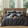 MooMee Wavy Striped Duvet Cover Set 100% Washed Cotton Linen Like Textured Breathable Durable Soft Comfy (Charocal Grey, Cal King 104"x98")