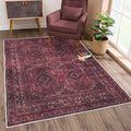 Bloom Rugs Washable Non-Slip 5' x 7' Rug - Dark Red Traditional Bordered Area Rug for Living Room, Bedroom, Dining Room, and Kitchen - Exact Size: 5' x 7'