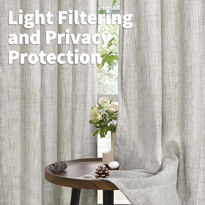 YoungsTex Short Linen Curtains 40 Inches Long for Kitchen Window Over Sink, Dark Grey Semi Sheer Drapes Light Filtering with Bronze Grommet Privacy for Bedroom Bathroom, 2 Panels, 42 X 40 Inch