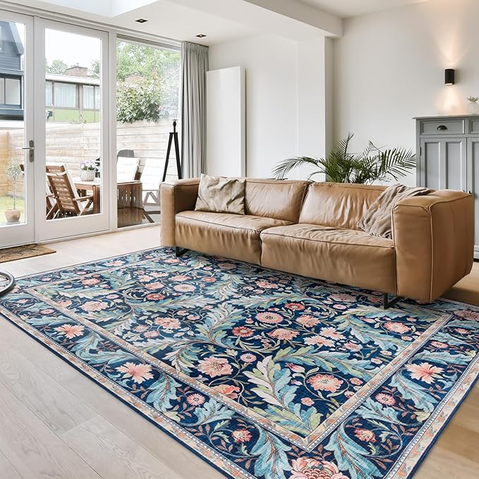 Gertmenian Indoor Boho Area Rug | Home Decor for Entryway, Bedroom, Living Room, Office, Kitchen | Non Slip, Soft, Printed Accent Rugs | Altair, Navy, 8x10 Large, 24513
