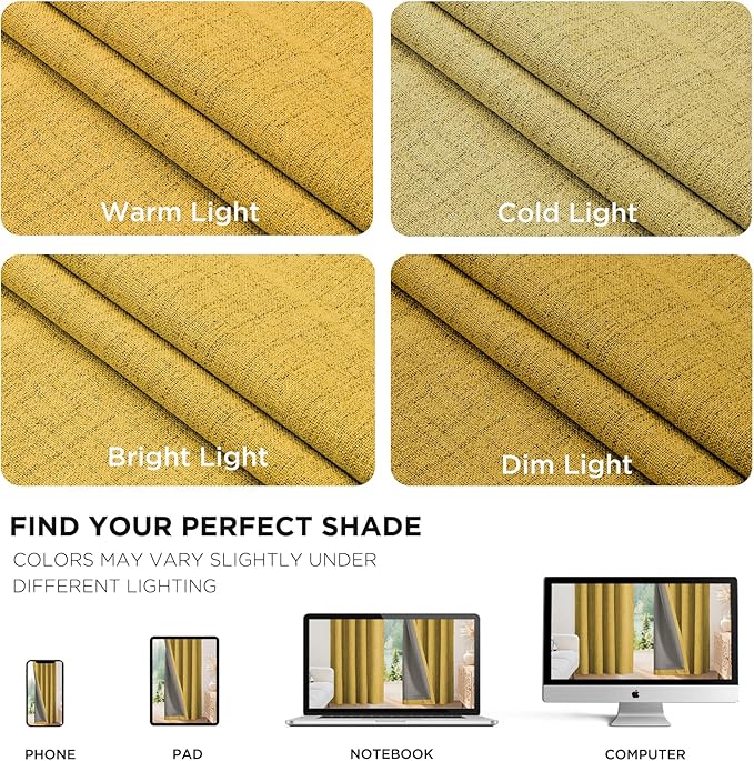 Joydeco Blackout Curtains for Bedroom - 120 Inch Long 100% Light Blocking 2 Panels Set Yellow Drapes, Thermal Insulated Room Darkening Curtains, Linen Textured for Living Room, Rod Pocket & Back Tabs