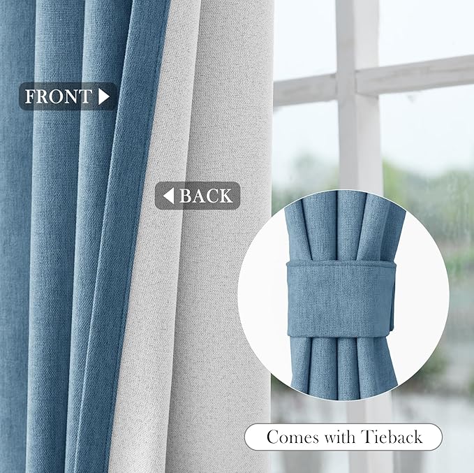Macochico Thermal Blackout Chenille Curtains 100% Blackout Window Draperies for Living Room Bedroom Auditorium Banquet Hotel Ashtray Blue Curtains with Tieback Classic Home Decor 72" Wx102 L 1 Panel