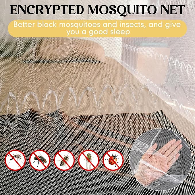 4 Corners Mosquito Net for Mosquiteros para Camas Bed Canopies Netting Bed Drapes Rectangular Mosquito Mesh for Camping Home Outdoor Travel(White A,L87 X W79 X H79 Inch,No-Opening)