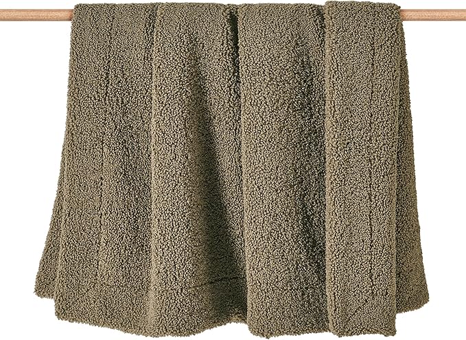 HiEnd Accents Teddy Throw Blanket, 50x60 inch, Dark Oak, Boucle Throw Blanket, Soft Cozy Classic Chic Casual Heavy Blanket, Modern Rustic Plush Comfy Warm Blanket for Bed, Sofa