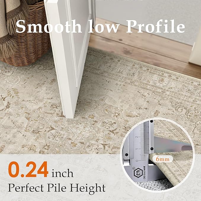 Brown 2x8 Runner Rug Washable Vintage Long Carpet for Hallway Kitchen Soft Retro Floral Low Pile Indoor Runner Non Slip Central Medallion Throw Rug for Bathroom Bedroom Laundry Dining Room