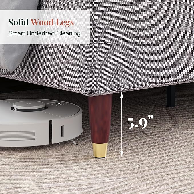 Jocisland Full Upholstered Platform Bed Frame with 51.2" Tall Wingback Headboard–Solid Wood Legs, No Box Spring Needed, Light Grey Linen–Modern Style for Any Bedroom