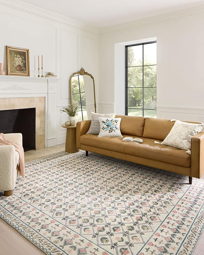 Loloi Rifle Paper Co. Eden Collection EDE-03 Lattice Ivory 8'-6" x 11'-6" Area Rug feat. CloudPile™