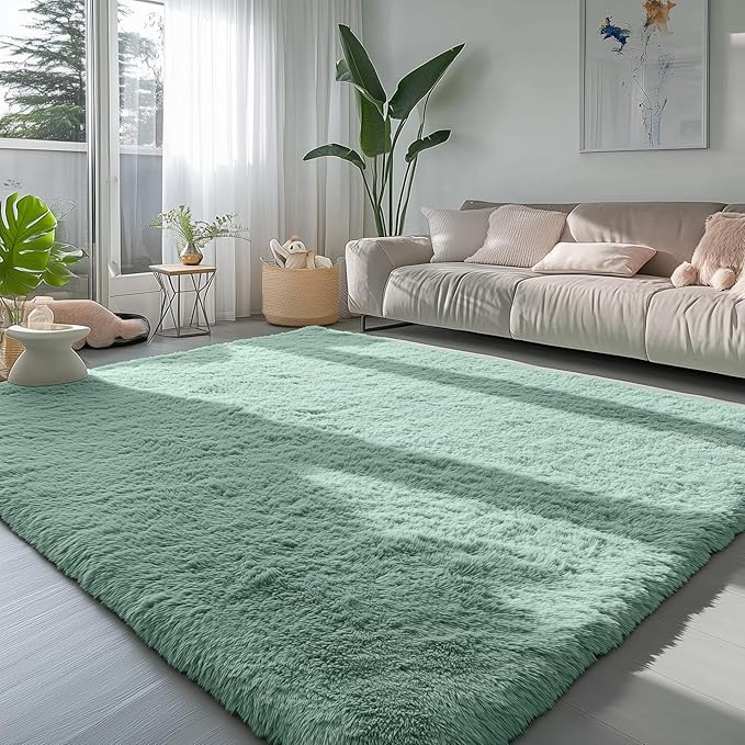 PAGISOFE Machine Washable Sage Green Rugs for Living Room, 5x7 Ft Shaggy Rug Plush Fuzzy Carpet for Bedroom,Green Kids Rug Home Decor Aesthetic,Non-Slip Floor Rugs for Nursery Decor Girl Boys Playroom