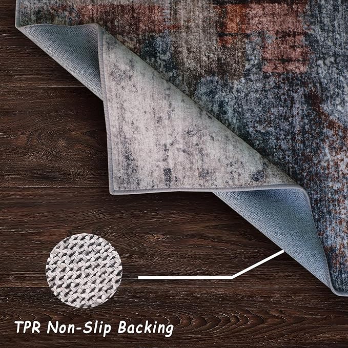vivorug Round Rug 6ft Abstract Round Area Rug Non-Slip Indoor Carpet for Living Room Bedroom Entryway, Stain Resistant Home Decor Circle Rug, Grey/Rust