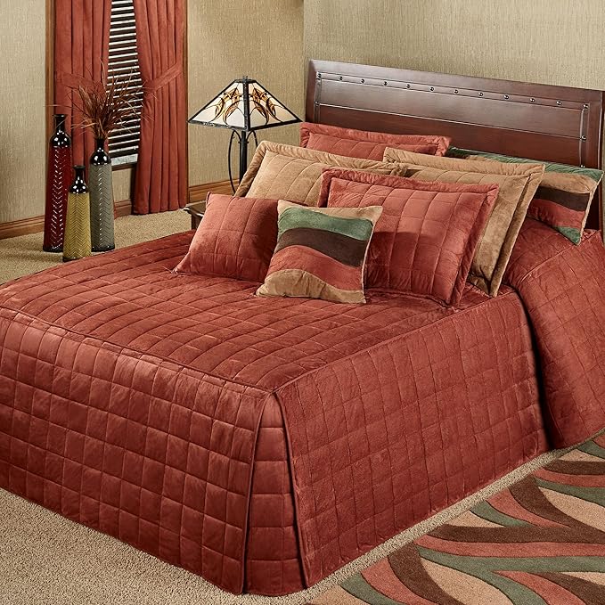 Touch of Class Camden Luxury Bedding | Warm Russet Color | Grande Fitted Bedspread | Faux Suede Box Quilted Design | Designed 3 Piece Set Includes King Bedspread and 2 King Shams