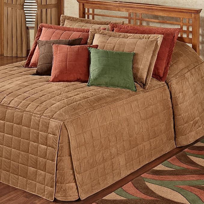 Touch of Class Camden Luxury Bedding | Neutral Camel Color | Classic Fitted Bedspread | Faux Suede Box Quilted Design | Designed 3 Piece Set Includes Full Bedspread and 2 Standard Shams