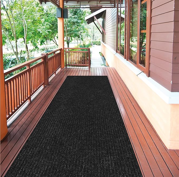 Ottomanson 2' x 41' Hallway Runner with Scraper Pile Extra Durable Non-Slip Rug Mat for Indoor & Outdoor Use - Ideal for Kitchen, Entryway, Patio & Garage - High-Traffic Carpet, Black