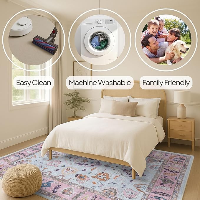 Fame Rugs Pink Beige Modern Oushak Rug 3x5, Washable Vintage Turkish Colorful Oriental Antique Inspired Foldable Small Area Rugs, Luxury Living Room Bedroom (390PP, 2'6" x 5')