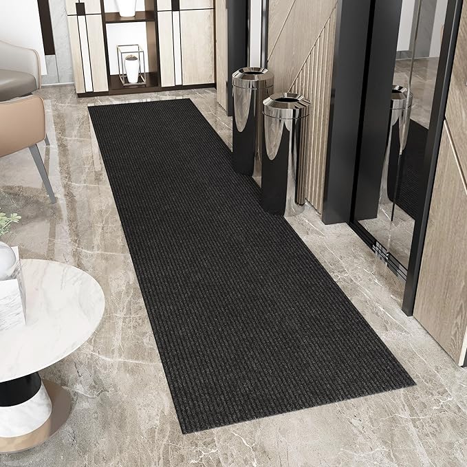Ottomanson 3'11" x 51' Hallway Runner with Scraper Pile - Extra Durable Non-Slip Rug Mat for Indoor & Outdoor Use - Ideal for Kitchen, Entryway & Garage - High-Traffic Carpet, Black