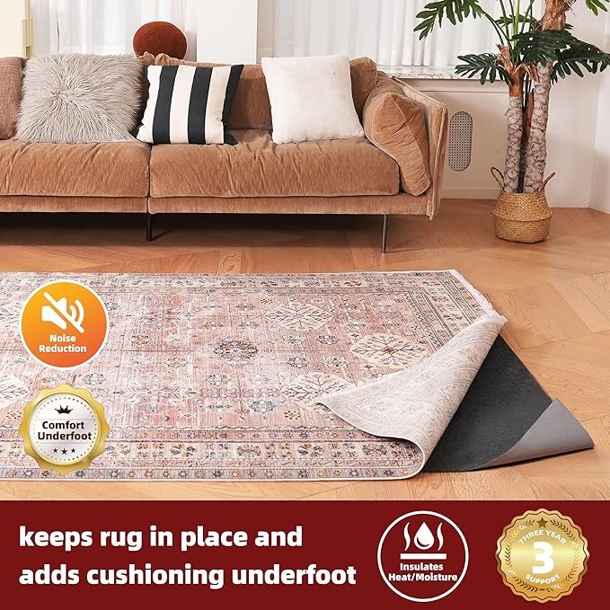 BAGAIL Felt and Natural Rubber Backing Rug Pads 1/8” Thick, 6 x 9 Ft Non Slip Rug Gripper Keep Rugs in Place, Under Area Rug Protective Cushioned Pads, Carpet Runners, Hardwood Floors Protection