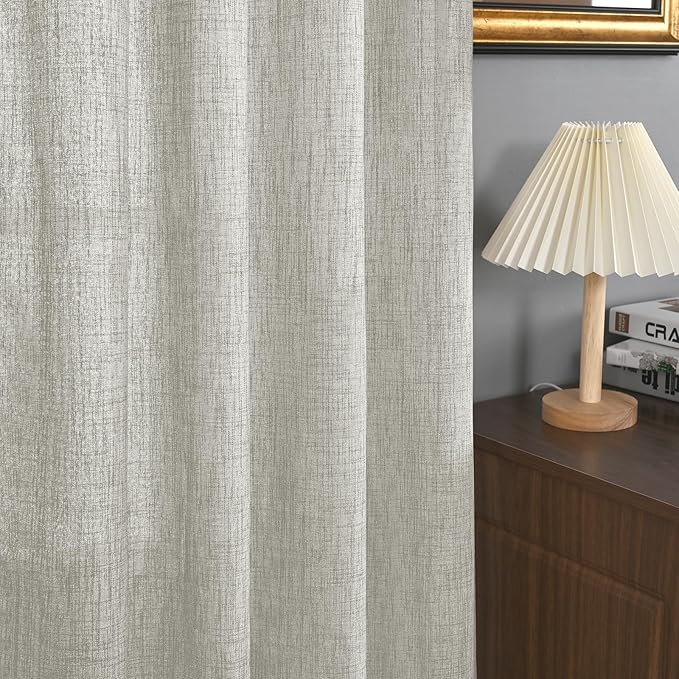 YoungsTex Light Grey Linen Curtains 63 Inches Length for Living Room, Light Filtering Bronze Grommet Textured Window Drapes for Bedroom Dining Room, 2 Panels, 42 X 63 Inch