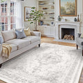 Washable Rug 6x9 Area Rug for Living Room Light Gray Vintage Boho Medallion Large Grey Distressed Retro Carpet Non Slip Indoor Low Pile Small Soft Bedroom Dining Room Home Office