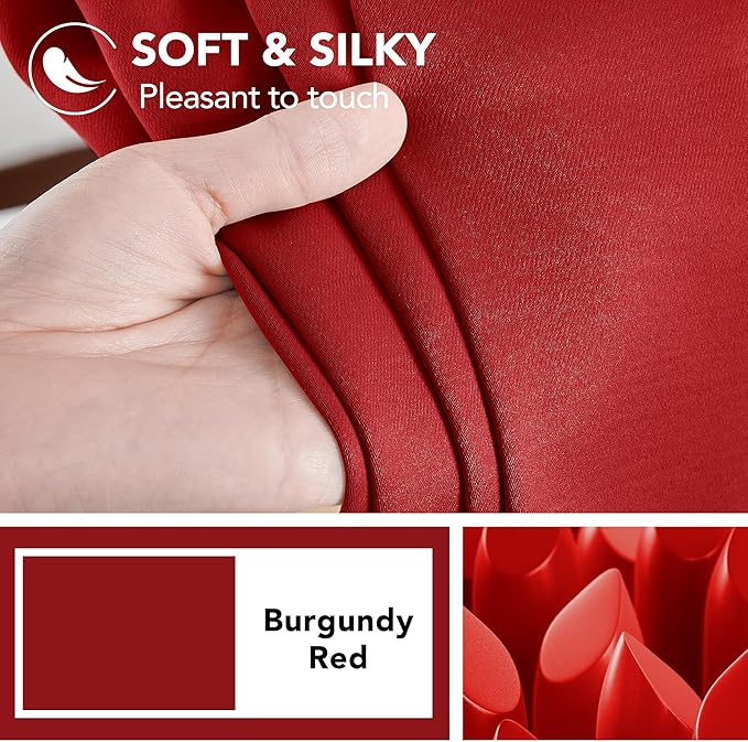 Deconovo Christmas Blackout Curtains, Thermal Insulated, W52 x L95 2 Panels, Back Tab, Machine Washable, Room-Darkening Drapes for Bedroom/Living Room Red