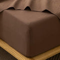 MooMee Fitted Bottom Sheet Only 100% Washed Cotton Linen Like Textured Breathable Durable Soft Comfy Deep Pocket Fits Mattress up to 17" (Cocoa Brown, Twin)