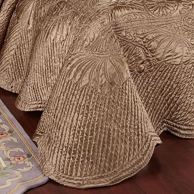 Touch of Class Portia Luxury Bedding | Rich Smoky Topaz | Premier Quilted Polyester Satin | Hand Guided Machine Quilted Scroll Design 3 Piece Set: Cal King Oversized Bedspread and 2 King Shams