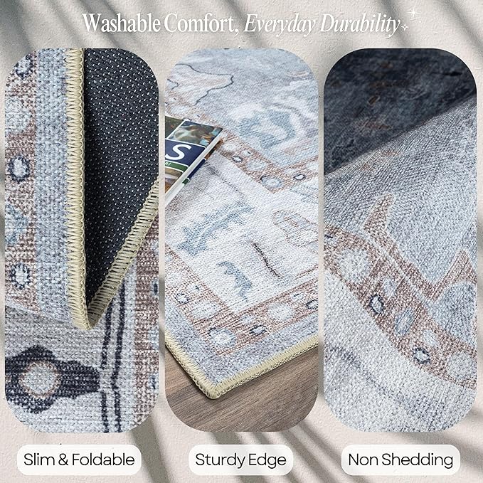 Fame Rugs Gray Modern Oushak Rug 5x7, Washable Vintage Turkish Colorful Oriental Antique Inspired Area Rugs, Luxury Living Room Bedroom (Gbeige, 6' x 9')
