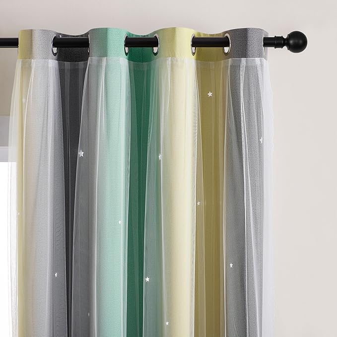 XiDi Curtains for Bedroom Decor, Rainbow GreenYellowGrey34/54/1