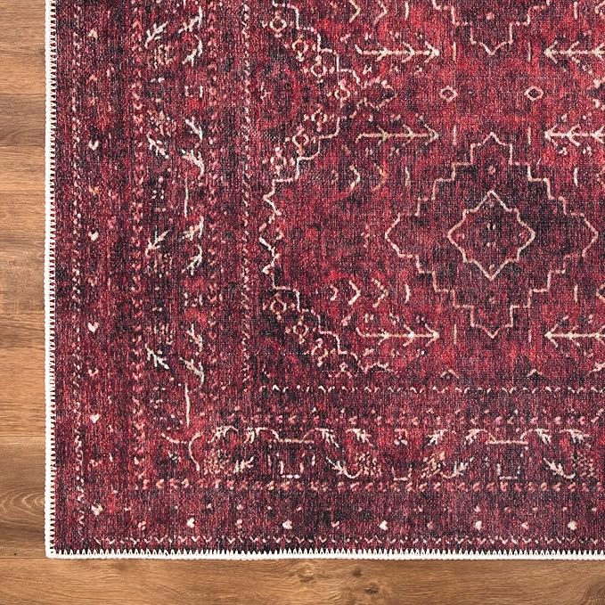 Bloom Rugs Washable Non-Slip 8' x 10' Rug - Dark Red Traditional Bordered Area Rug for Living Room, Bedroom, Dining Room, and Kitchen - Exact Size: 8' x 10'