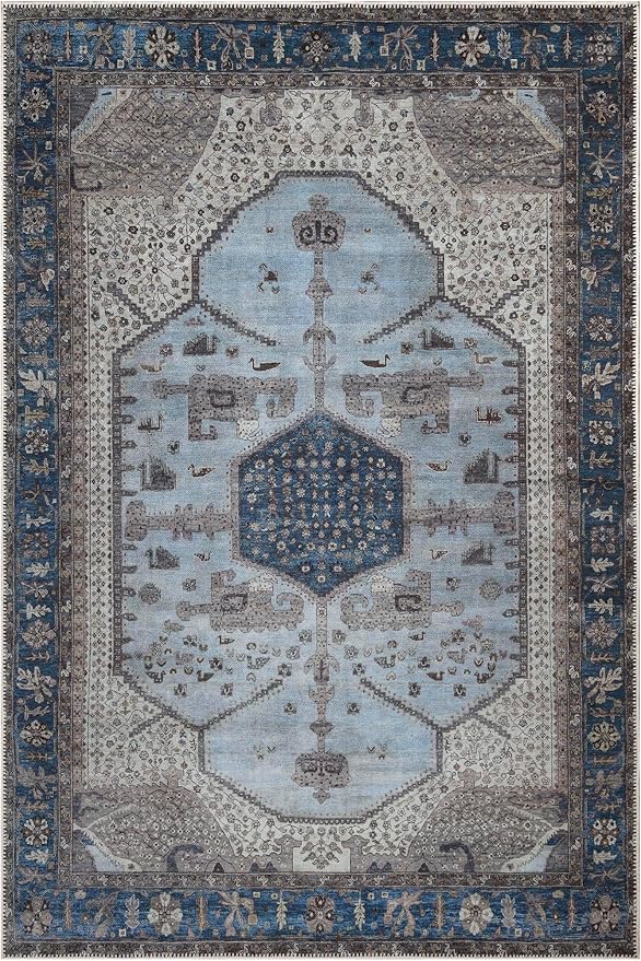 Keen Home Design 4x6 Rug - Machine Washable Area Rug with Non-Slip Backing, Ideal for Living Room, Dining Room, Bedroom - Vintage, Easy Clean, Durable, Low Pile Rug - (4' x 6')