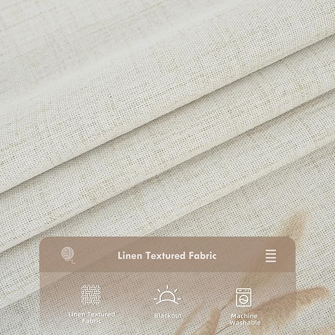 DriftAway Double Layer Linen Blackout Tie Up Curtains Thermal Insulated Fully Lined Balloon Roman Shade Bathroom Window Adjustable Rod Pocket for Small Window 31 Inch by 47 Inch Beige
