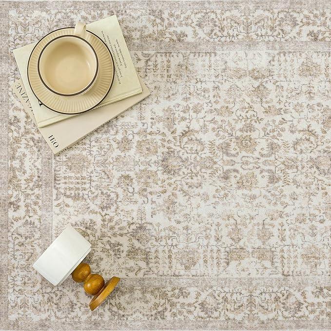 Light Brown Runner Rug 2x12 Hallway Machine Washable Kitchen Vintage Distressed Non Slip Long Carpet Indoor Retro Floral Bedroom Accent Throw Rug for Bathroom Office Laundry Dining Room