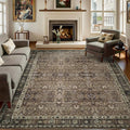 6x9 Vintage Washable Area Rug for Living Room,Low Pile Non Slip Carpet Non-Shedding Area Rug Soft Indoor Stain Resistant Rug Floral Print Mat for Bedroom Dining Room Brown Floral
