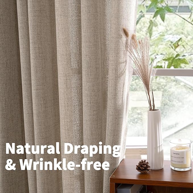 YoungsTex Linen Curtains 102 Inches Long Textured Extra Long Curtain with Bronze Grommet Privacy Light Filtering Drapes for Living Room Bedroom, Dark Oatmeal, 52 x 102 Inch, 2 Panels