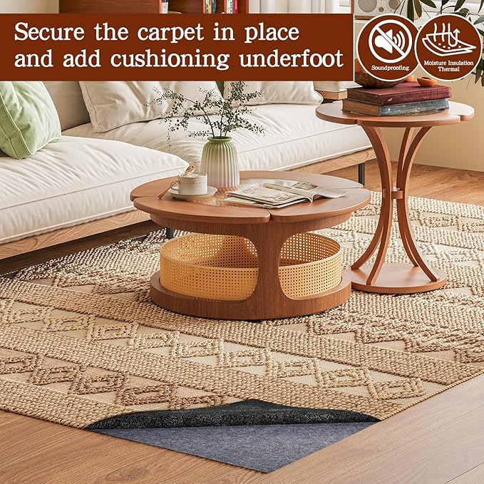 Rug Pad Waterproof Non-Slip 9x12 ft, 1/8" Thick Felt Cushion Pad for Area Rugs – Protects Hardwood, Tile & Laminate Floors – Keeps Rugs Flat & Secure