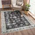 Bloom Rugs Washable Non-Slip 5' x 7' Rug - Black/Ivory Traditional Area Rug for Living Room, Bedroom, Dining Room, and Kitchen - Exact Size: 5' x 7'
