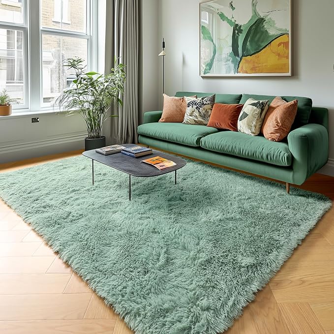 PAGISOFE Machine Washable Sage Green Rugs for Living Room, 5x7 Ft Shaggy Rug Plush Fuzzy Carpet for Bedroom,Green Kids Rug Home Decor Aesthetic,Non-Slip Floor Rugs for Nursery Decor Girl Boys Playroom