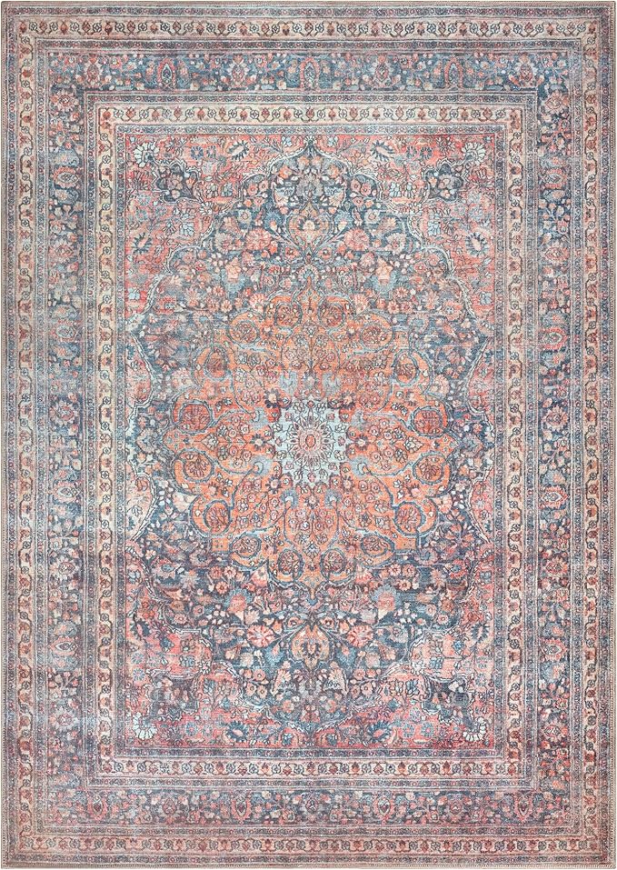 Bloom Rugs Washable Non-Slip 9' x 12' Rug - Multicolor Traditional Medallion Area Rug for Living Room, Bedroom, Dining Room, and Kitchen - Exact Size: 9' x 12'