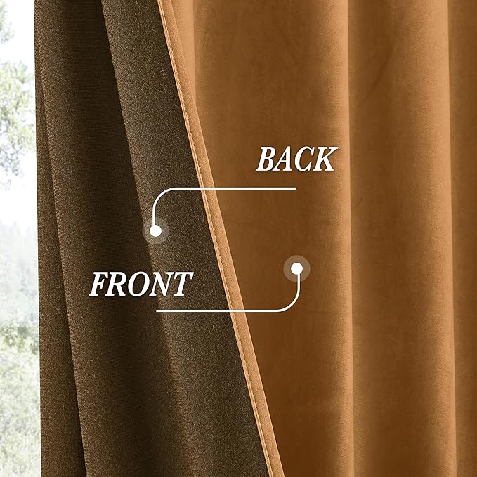 RYB HOME Luxurious Bronze Velvet Curtain Panels for Living Room Bedroom, Heavy Duty Thermal Insulated Back Tab Floor-Length Velvet Drapes for Vintage Decor, 52" W x L102 L, 2 Panels Set