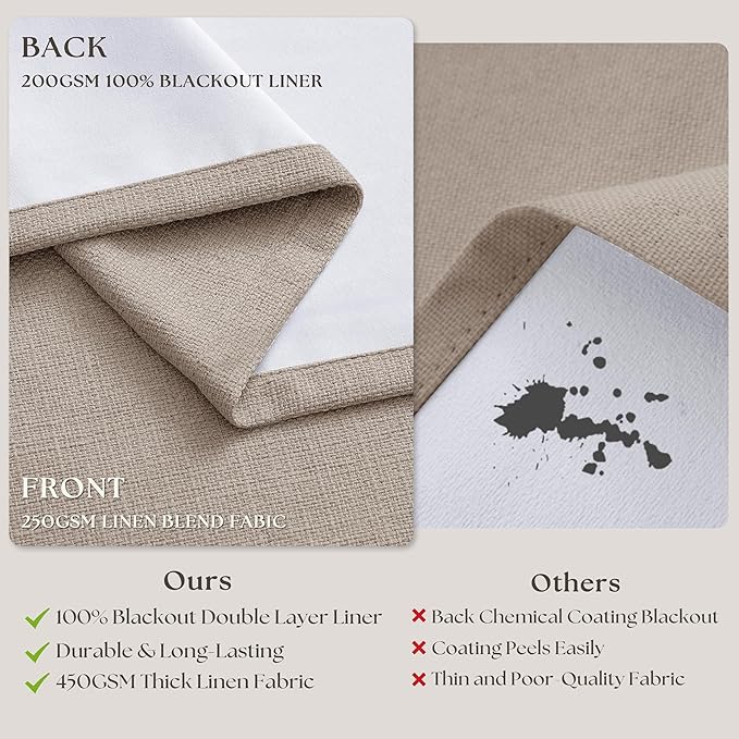 70 Inch Extra Wide Pinch Pleated Curtains Dual Layer for Living Room Bedroom 108 Inches Long Memory Trained Burlywood Birch Blackout Thermal Insulated Curtain with Back Tab Sliding Glass Door 1 Panel