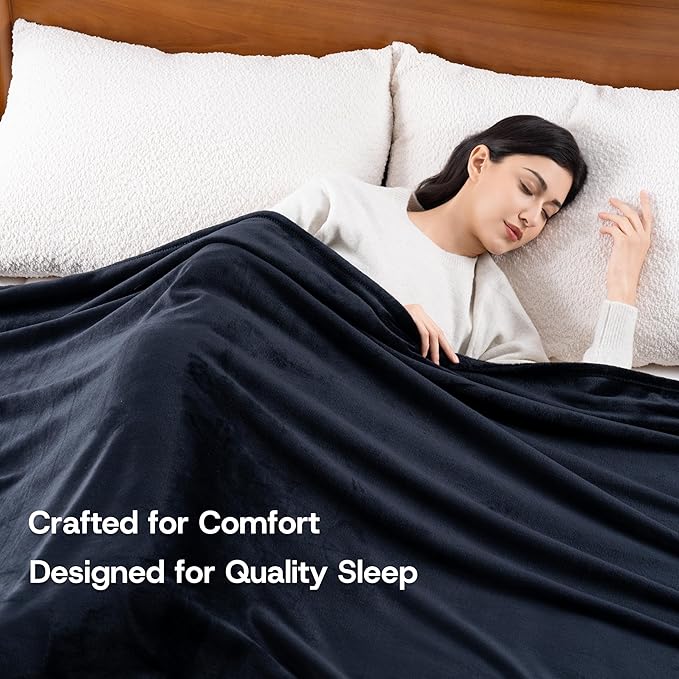 Luxury Fleece Warm Blanket, Soft Lightweight Velvety Plush Blanket for Sofa and Bed, Cozy Comfy for All Seasons(Black, 90×90 Inches)