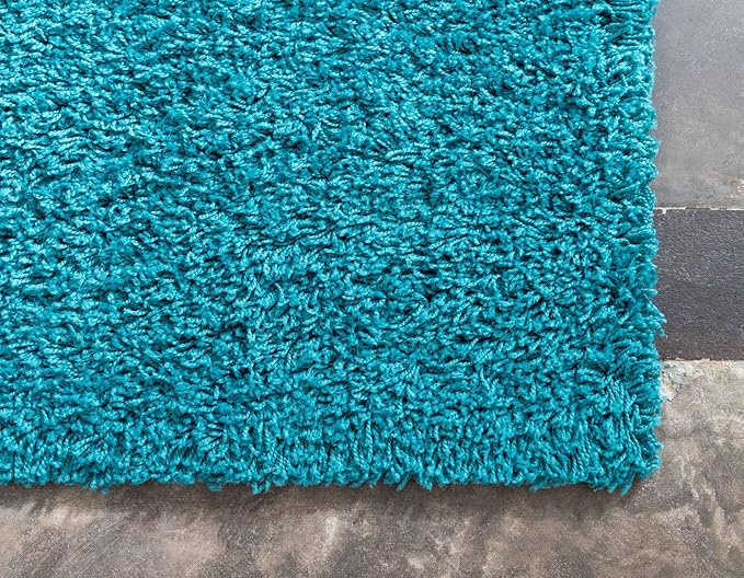 Unique Loom Solid Shag Collection Area Rug (5' 1" x 8' Rectangle Deep Aqua Blue)